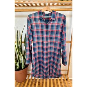 Splendid Long Blue and Red Longline Lightweight Plaid Top/Dress